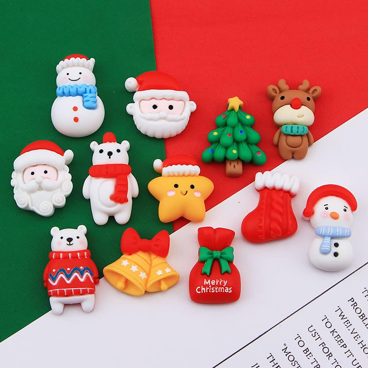Christmas Resin Charms, 55Pcs Resin Flatback Assorted Button Santa Snowman Tree Bell Deer Cartoon Embellishments Supplies for DIY Scrapbooking Jewelry Cell Phone Case (55 pcs Christmas)