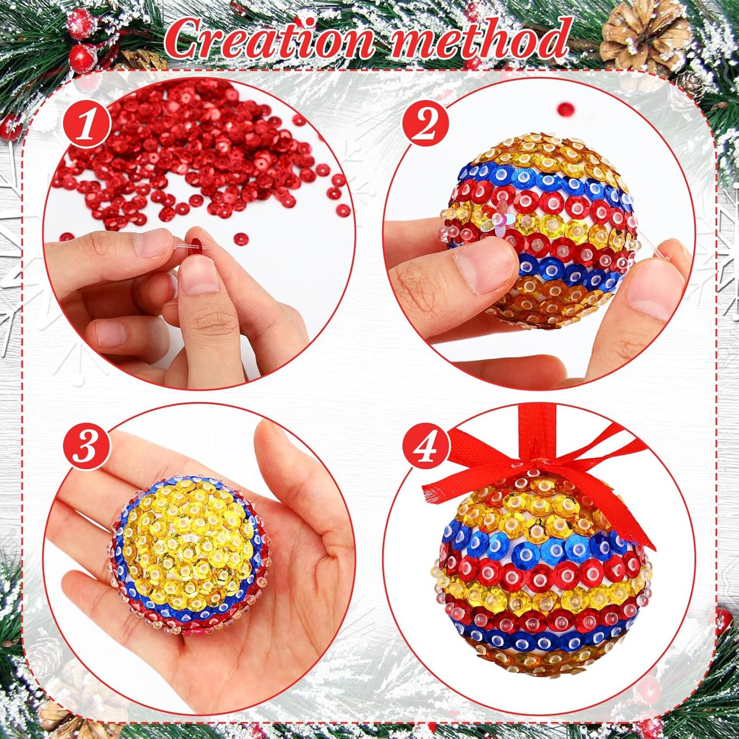 20 Sets Christmas Crafts Sequin Ornaments Kit Includes Foam Balls Sequins Christmas Crafts Christmas Tree Ornaments DIY Crafting for Christmas Holiday Party (Classic)