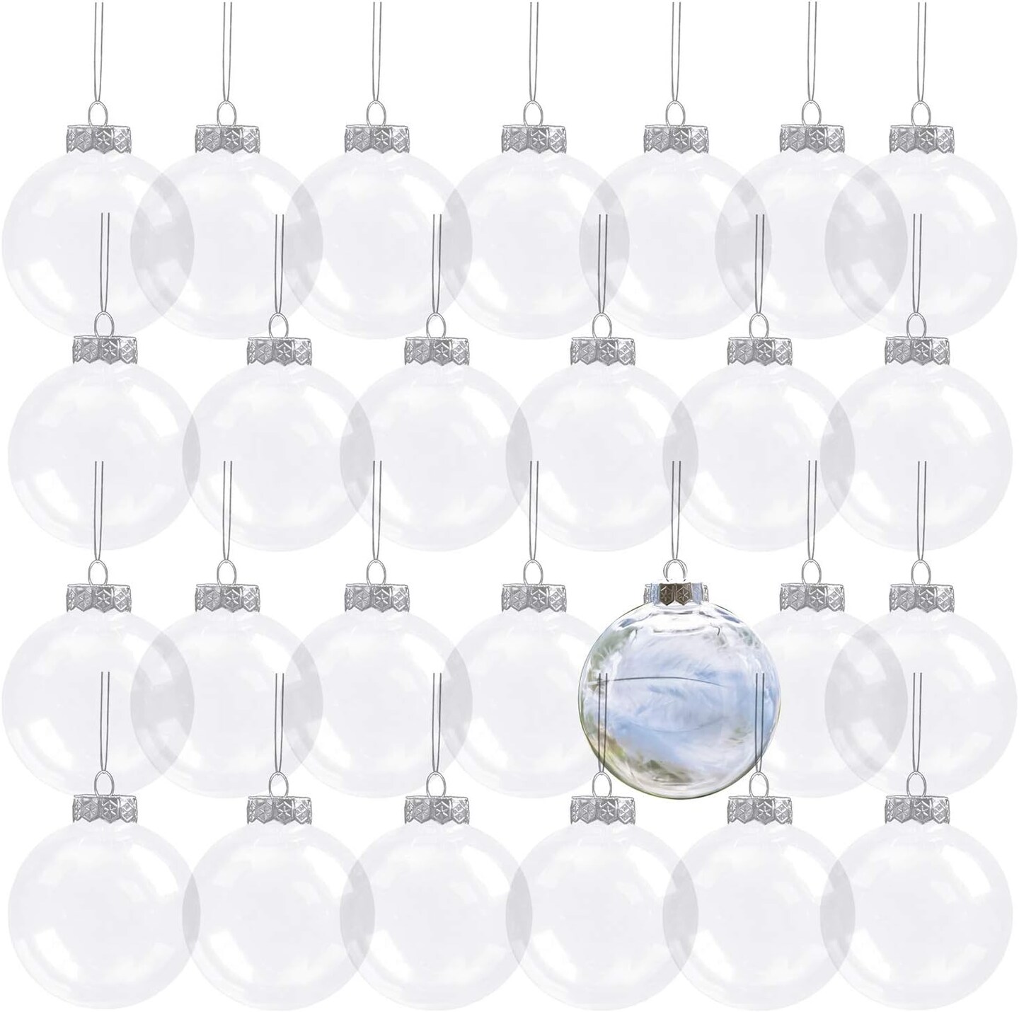 30 Pack 3.15 Inch Clear Plastic Fillable Ornament Balls, for DIY Craft Projects, Christmas, Wedding, Party, Home Decor