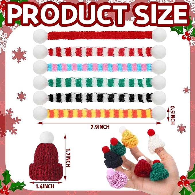 Mini Knitting Doll Hat Scarf Santa Snowman Hat Scarf Ornaments for DIY Craft Art Doll Decoration (Cute Color)