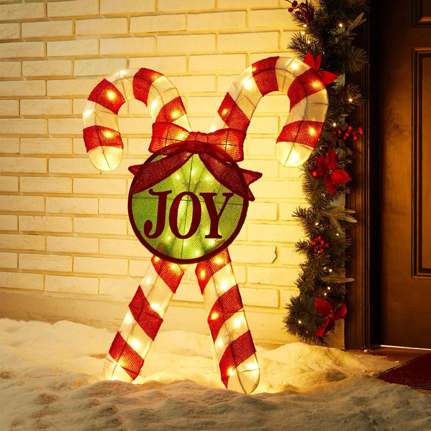 Set of 2 35.5&#x22;H Lighted Christmas Candy Cane Outdoor D&#xE9;cor with 60 Warm White LED Lights