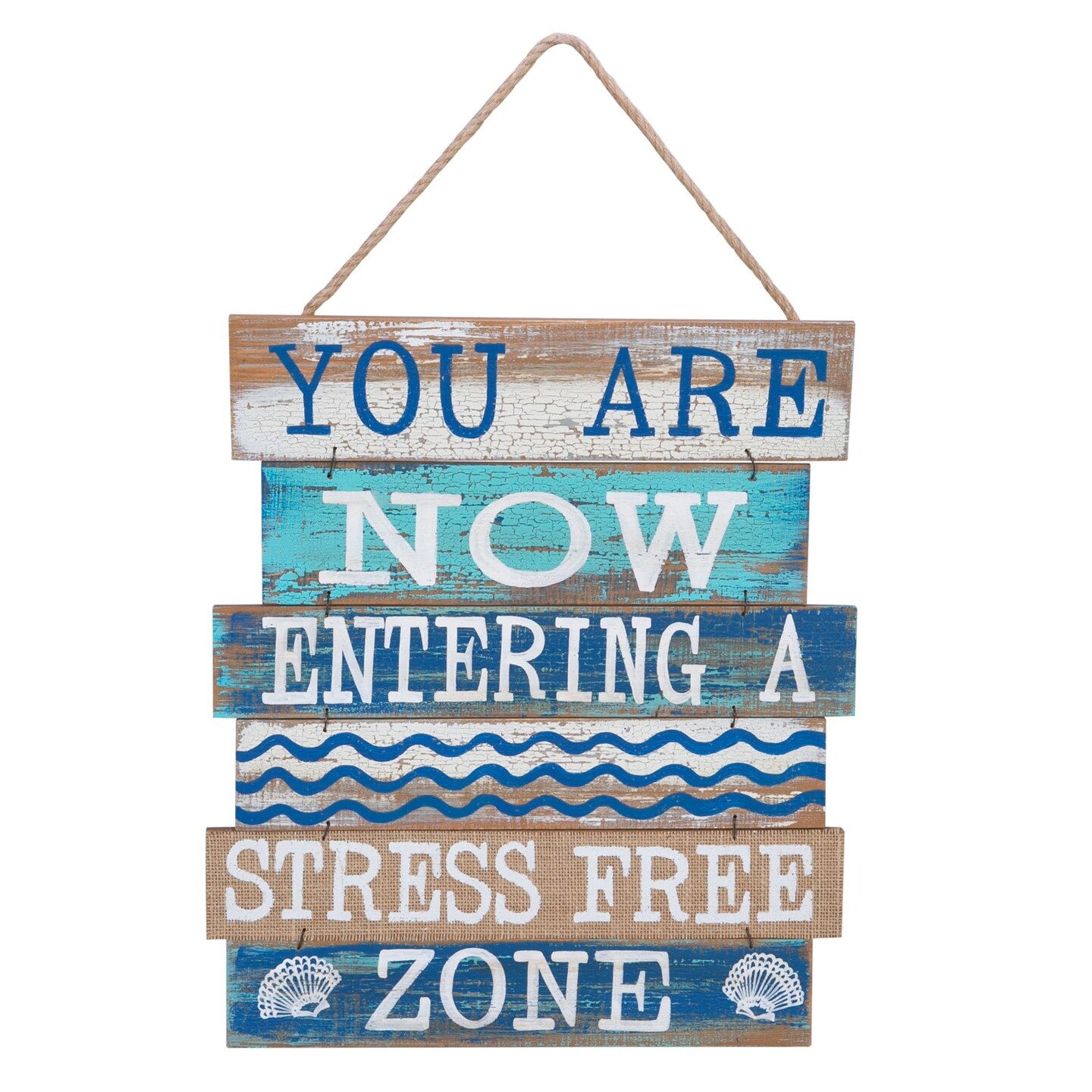 Stress Free 6 Slat Sign 23.25 x 0.5 x 15 Inches.