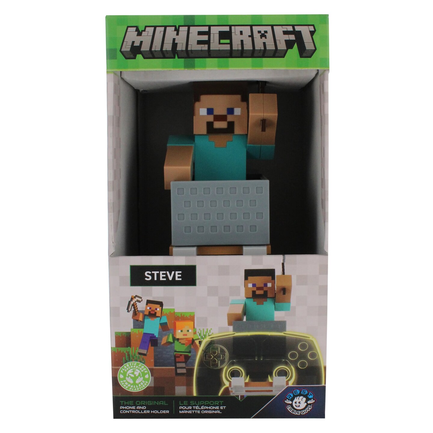 Exquisite Gaming: Minecraft: Steve - Cable Guys Original Controller &#x26; Phone Holder, Collectible Device &#x26; Gaming Stand, Officially Licensed Figure
