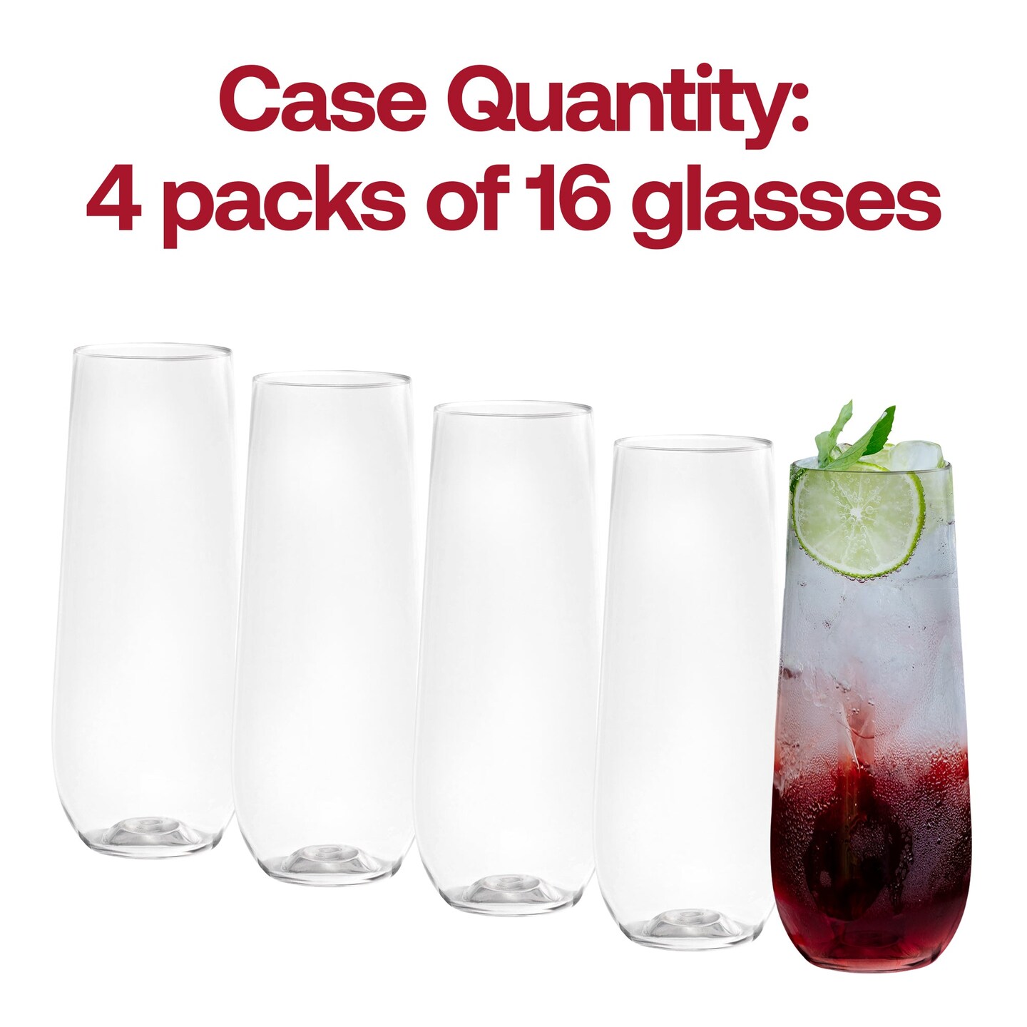 Clear Stemless Plastic Champagne Flutes - 9 oz. (64 Glasses)