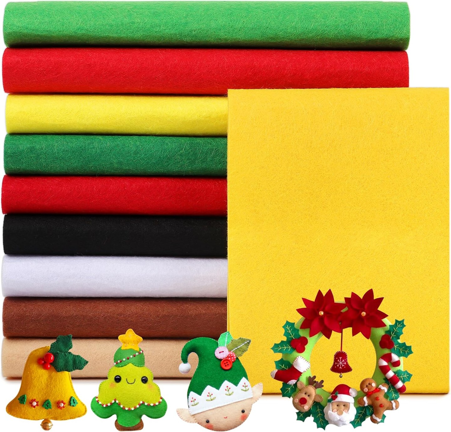 24 Pcs Christmas Felt Fabric Sheets 12 x 8 Inch Assorted Colors Large Felt Sheet Christmas Stiff Felt Sheets Bundle Red Green for DIY Crafts Squares Sewing Patchwork Art Projects