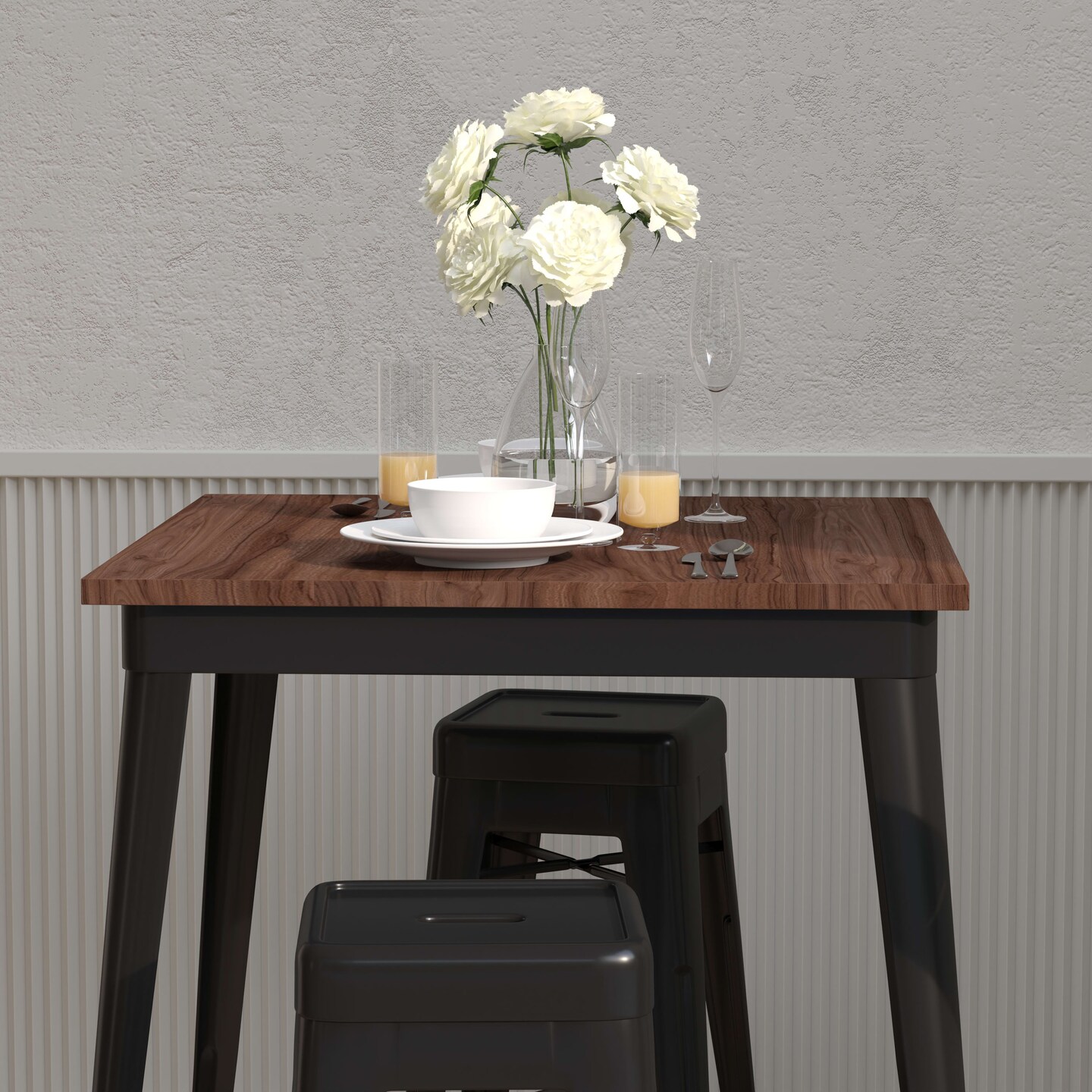 Merrick Lane Ardennes 31.5 Steel Indoor Contemporary Table With Square Rustic Wood Top