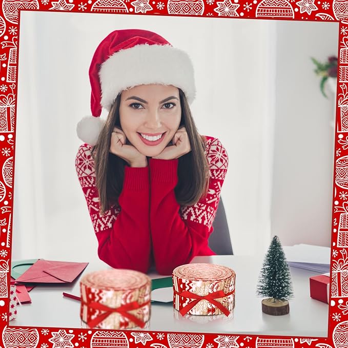 40 Pcs Hot Cocoa Christmas Quilting Fabric Jelly Fabric Squares Patchwork Roll 2.56 Inch Precut Red and White Snowflake Fabric Strips for Xmas Craft Sewing DIY