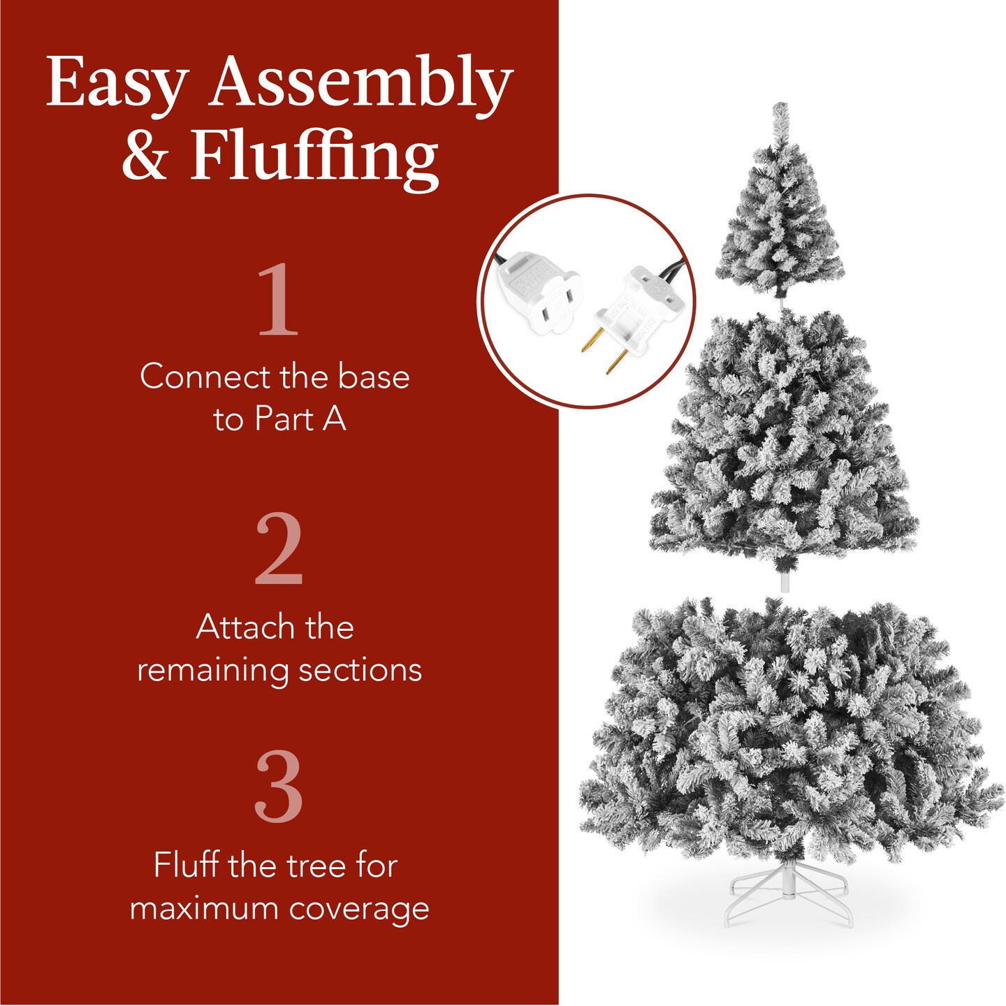 Best Choice Products Pre-Lit Black Christmas Pine Tree w/ Flocked Branches, Warm-White Lights