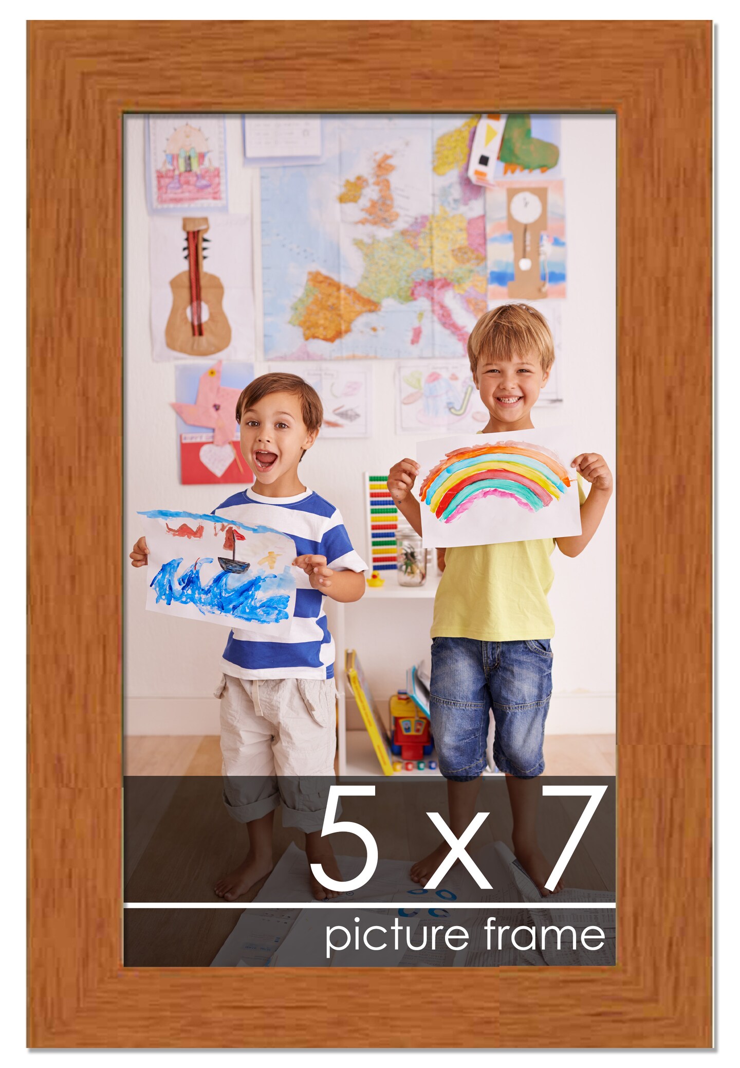 Photo Size Slim Profile Brown Frame - UV Acrylic, Foam Board Backing, Hanging Hardware