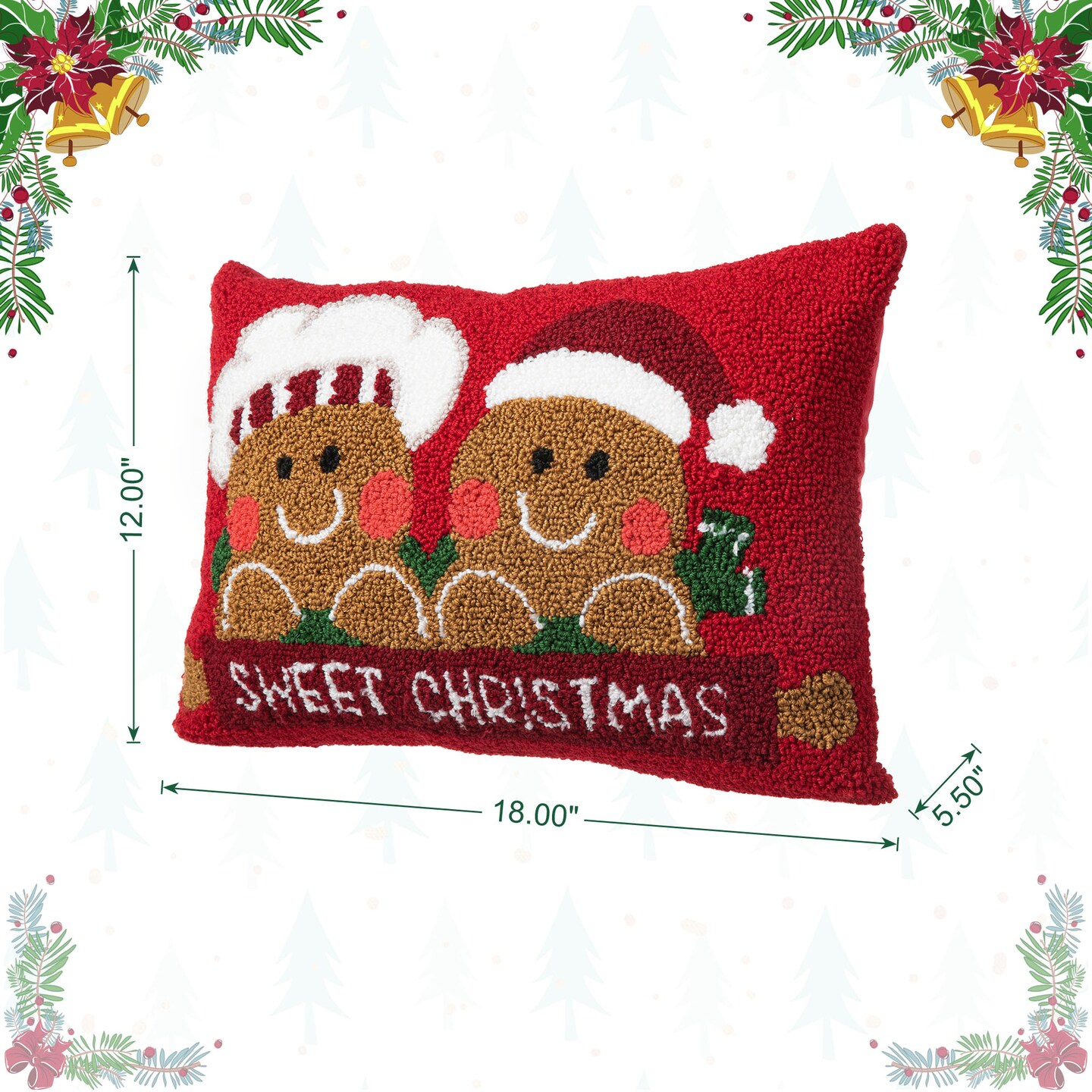 Set of 2 18"L Hooked Gingerbread Boy & Girl/Bent Trees Pillow