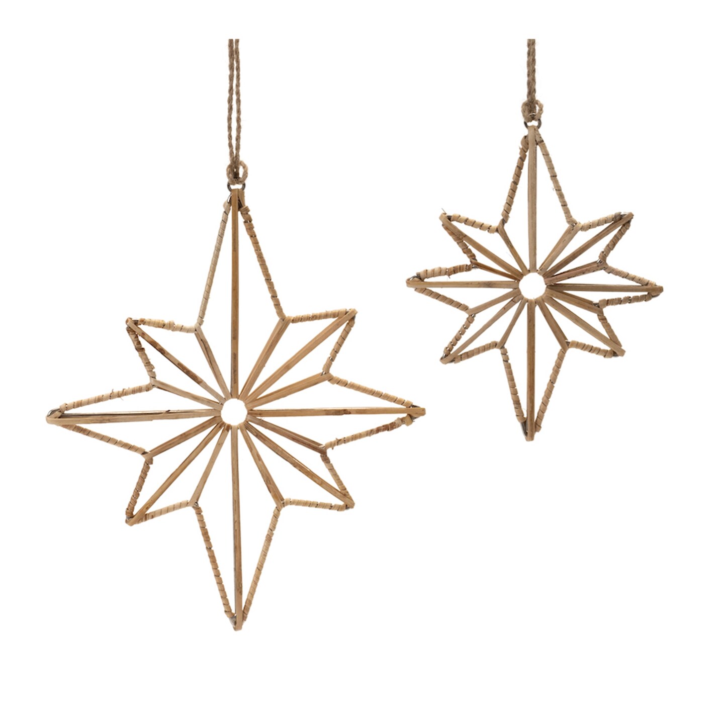 Melrose Rattan Wrapped Star Christmas Ornaments - 8.25&#x22; - Brown - 12ct
