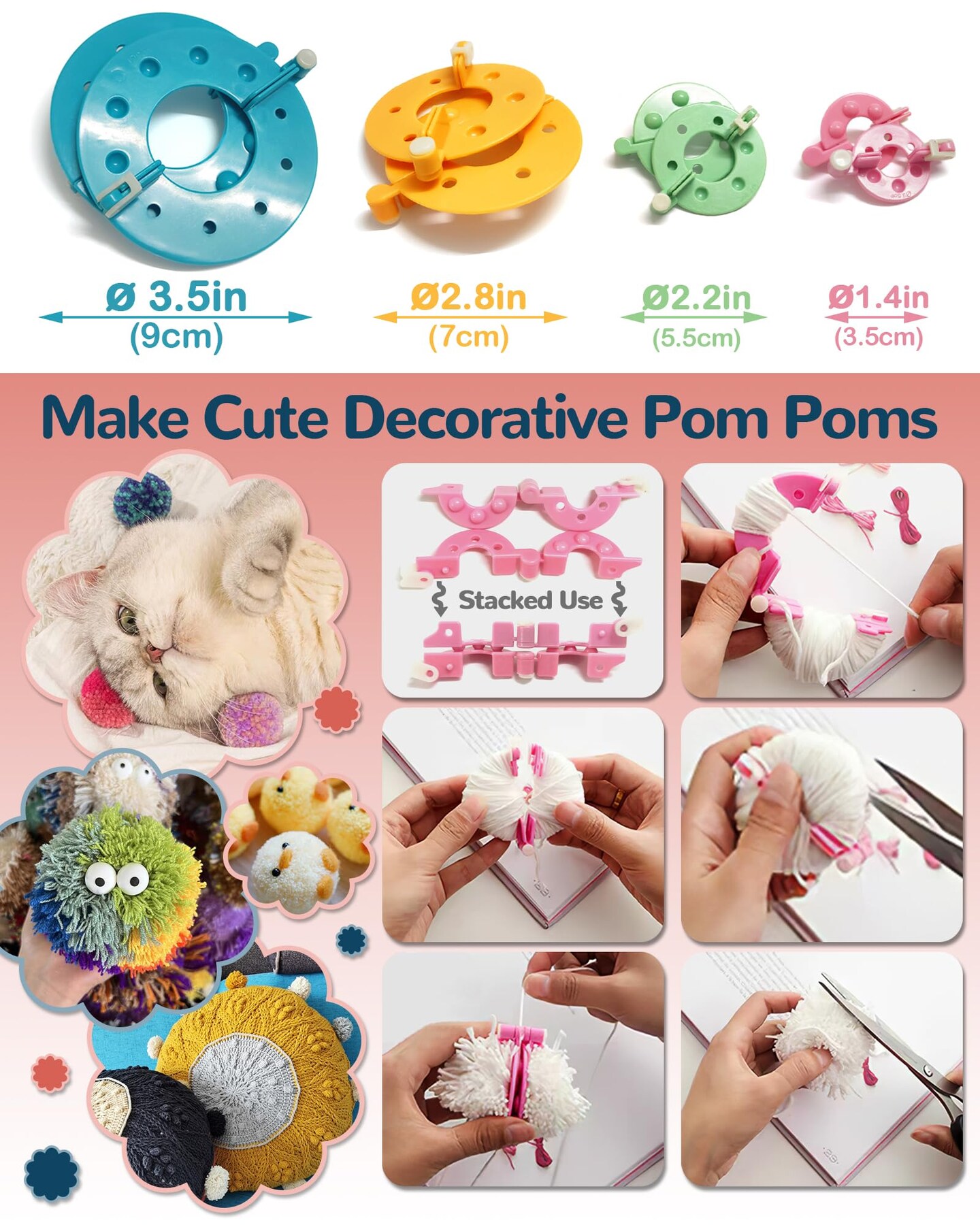 UCDRMA Loom Knitting Kit with Yarn, 23PCS Round Knitting Loom Kit for Beginners Including Instructions and Pom Pom Maker, Easy & Quick Hat Knitting Loom Set/Scarf Loom Knitting Set for Family