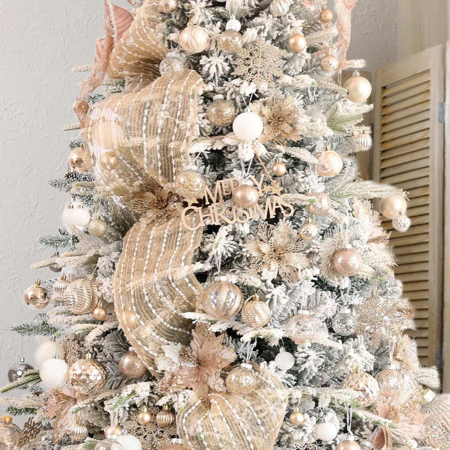 Clear Christmas Ball Ornaments,24ct Shatterproof Plastic Decorative Christmas Ornaments Hanging Xmas Tree Baubles Set with Stuffed Delicate Glittering Decorations for Holiday Party Decor (Champagne)