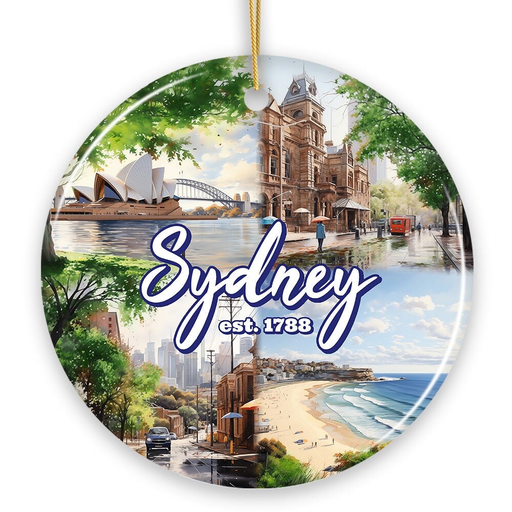 Illustrated Sydney Australia Ceramic Ornament, Travel Souvenir and Christmas Gift