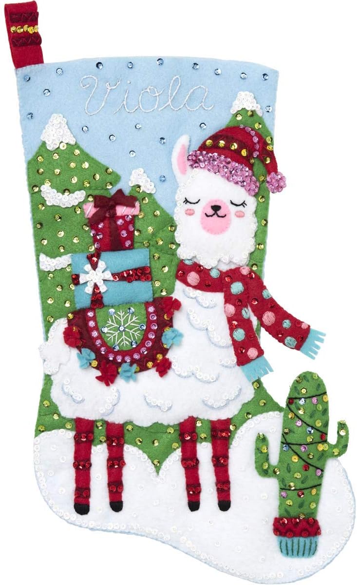 Felt Applique Stocking Kit, 18&#x22;, Christmas Llama