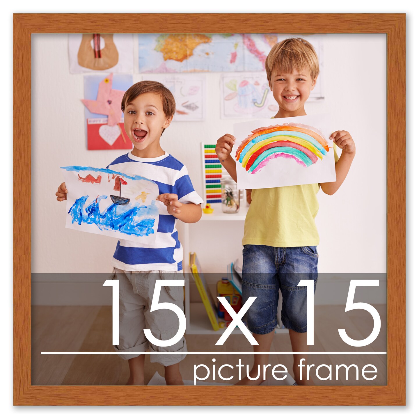 Square Slim Profile Brown Picture Frame - UV Acrylic, Foam Board Backing, Hanging Hardware