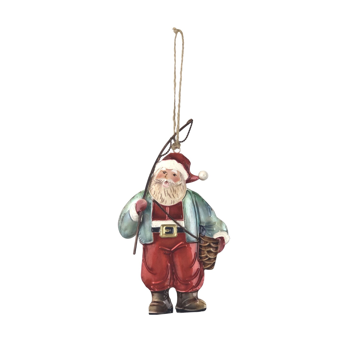 Capiz Christmas Fishing Santa Ornament Mass Holiday Tin Capiz Shell Ornament Decor Beach Coastal Nautical Ocean