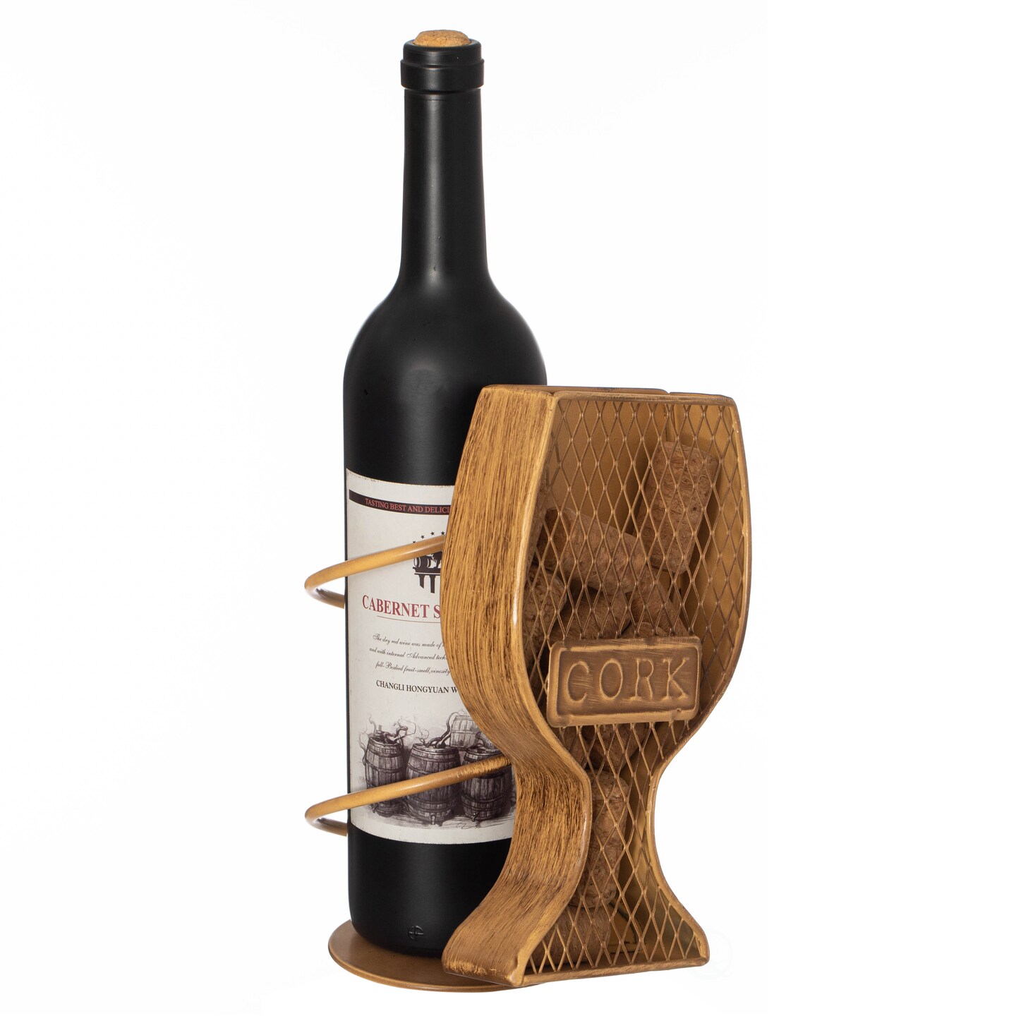 Vintiquewise Decorative Metal Goblet Shape Wine Bottle and Cork Holder A Unique Home Decor Piece and Countertop Accessory for Kitchens, Bars, and Dining Rooms - Great Collection for Wine Lovers