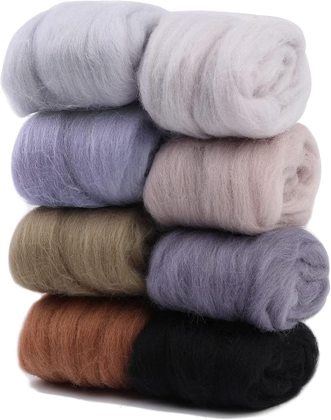 Wool Roving, 8 Colors Felting Wool, Felting Wool Bulk, Wool Roving for Needle Felting, for DIY Craft Materials and Felting Wool Craftsmen, 10g/Color, Grey