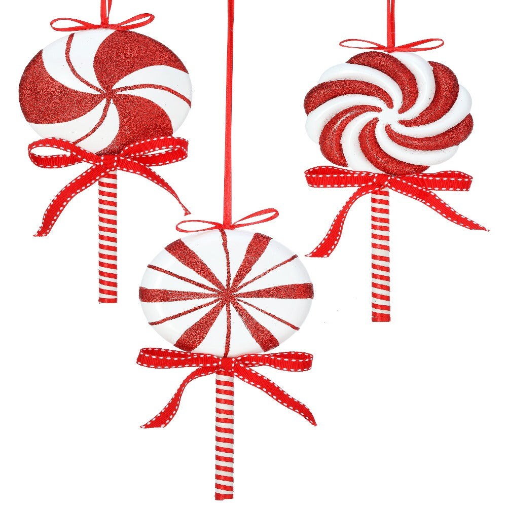 9" Peppermint Lollipop Ornaments – Set of 3 Assorted Festive Christmas Decorations