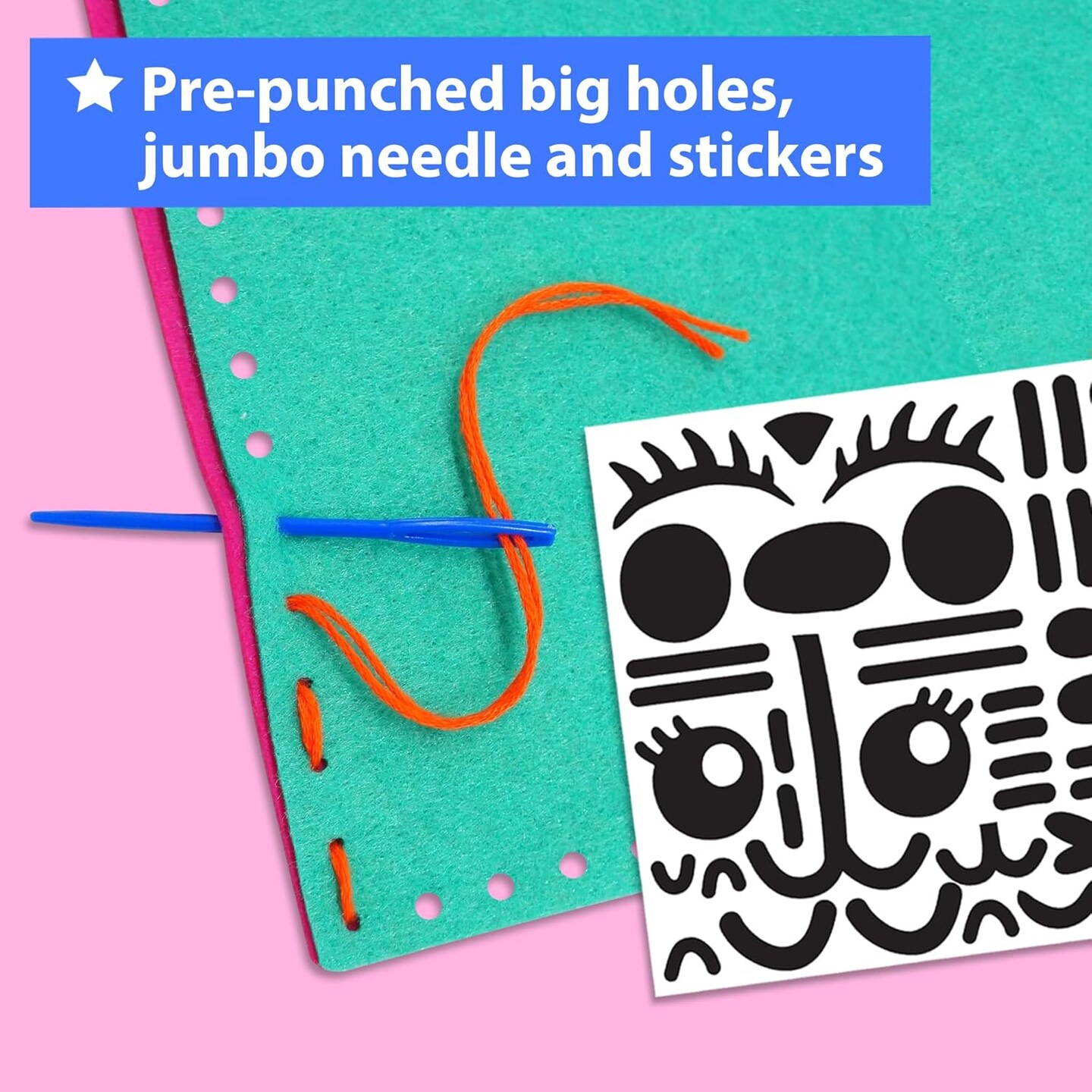 My First Sewing Kit for Beginner Kids Arts & Crafts, 7 Easy DIY Projects of Stuffed Animal Dolls and Plush Pillow Craft, Instructions & Felt, Gift for Girls, Boys, Learn to Sew, Embroidery