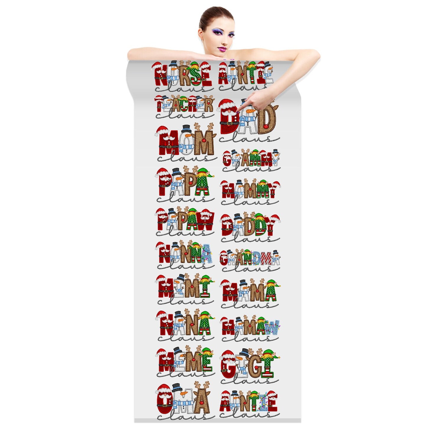 Christmas Claus Family Collection - DTF Transfer 22x60 Direct-to-Film Gang Sheets - 20 Adult Prints Iron On Transfers