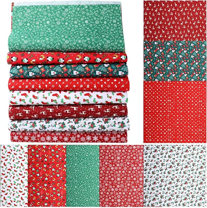 8 Pcs 20 x 20 Inches Christmas Fabric Quilting Christmas Fabric Bundles Precut Fabric Squares Christmas Printed Fabric Scraps for DIY Sewing Crafts Project Patchwork Dress Apron