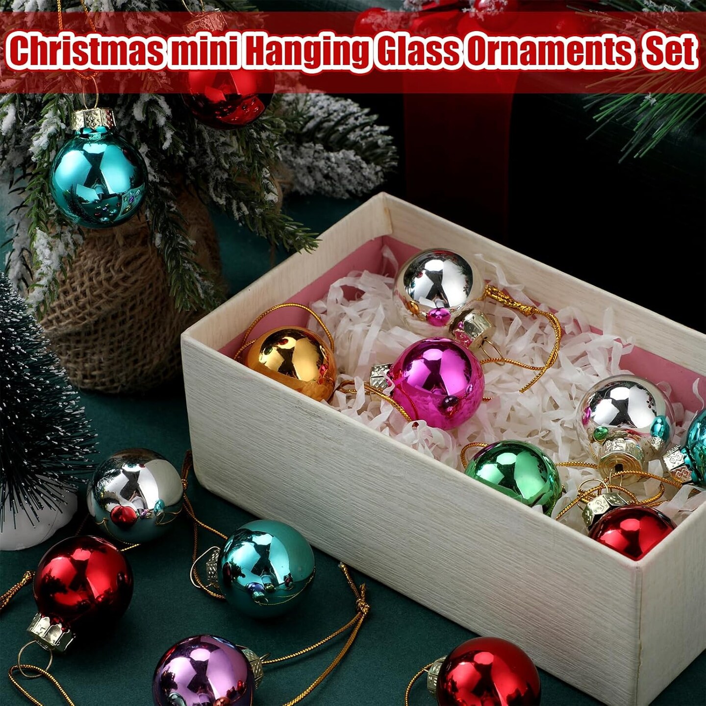 32 Pieces 1 Inch Mini Glass Christmas Ornaments Balls Shiny Christmas Balls Mini Christmas Tree Ornaments Hanging Tiny Colorful Ball Decoration Pendant for Xmas (Multi Colors)