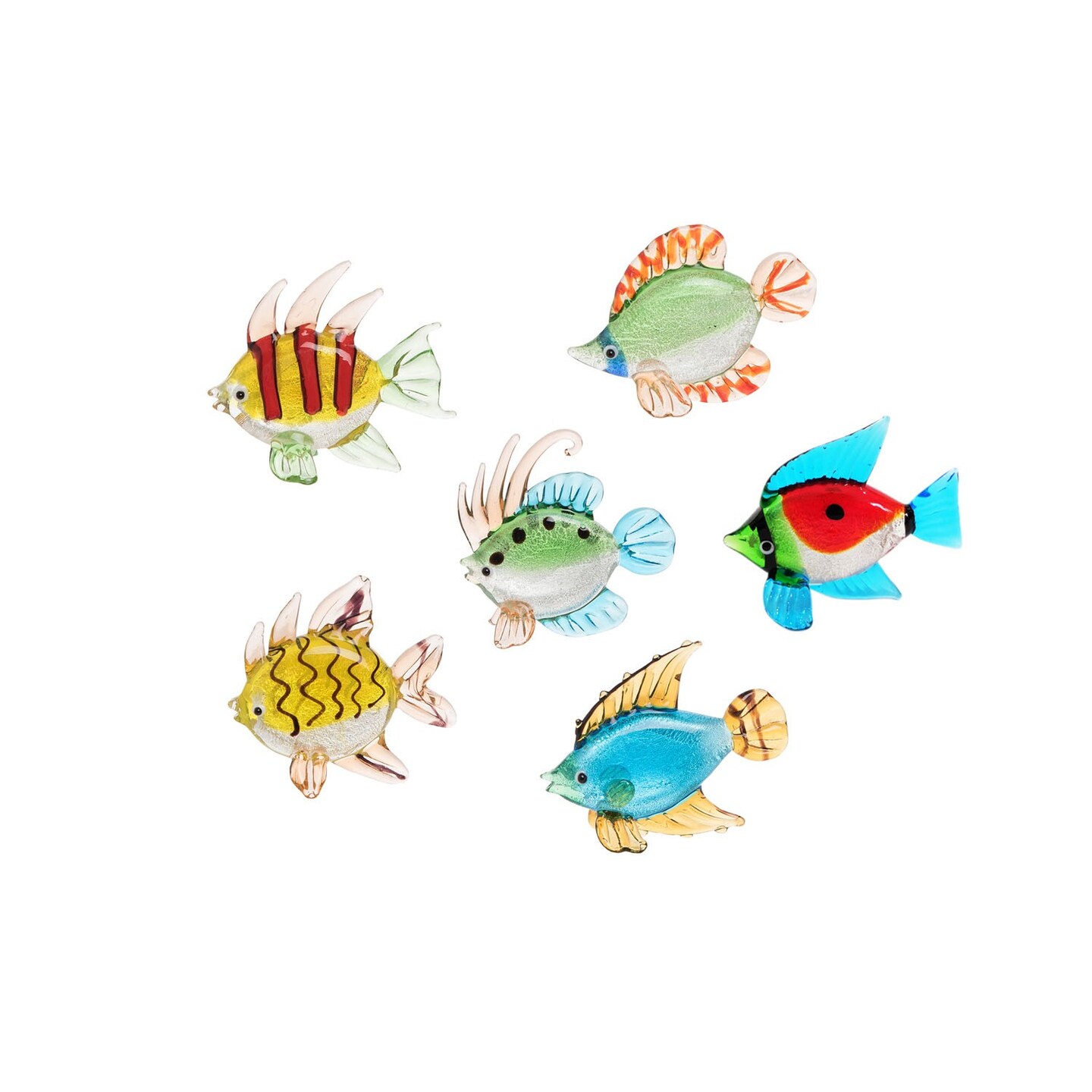 Set Of 6 Mini Multi Tropical Glass Fish Figure Figurine Home Decor Beach Coastal Ocean Sea Life 1.97 x 0.47 x 1.77