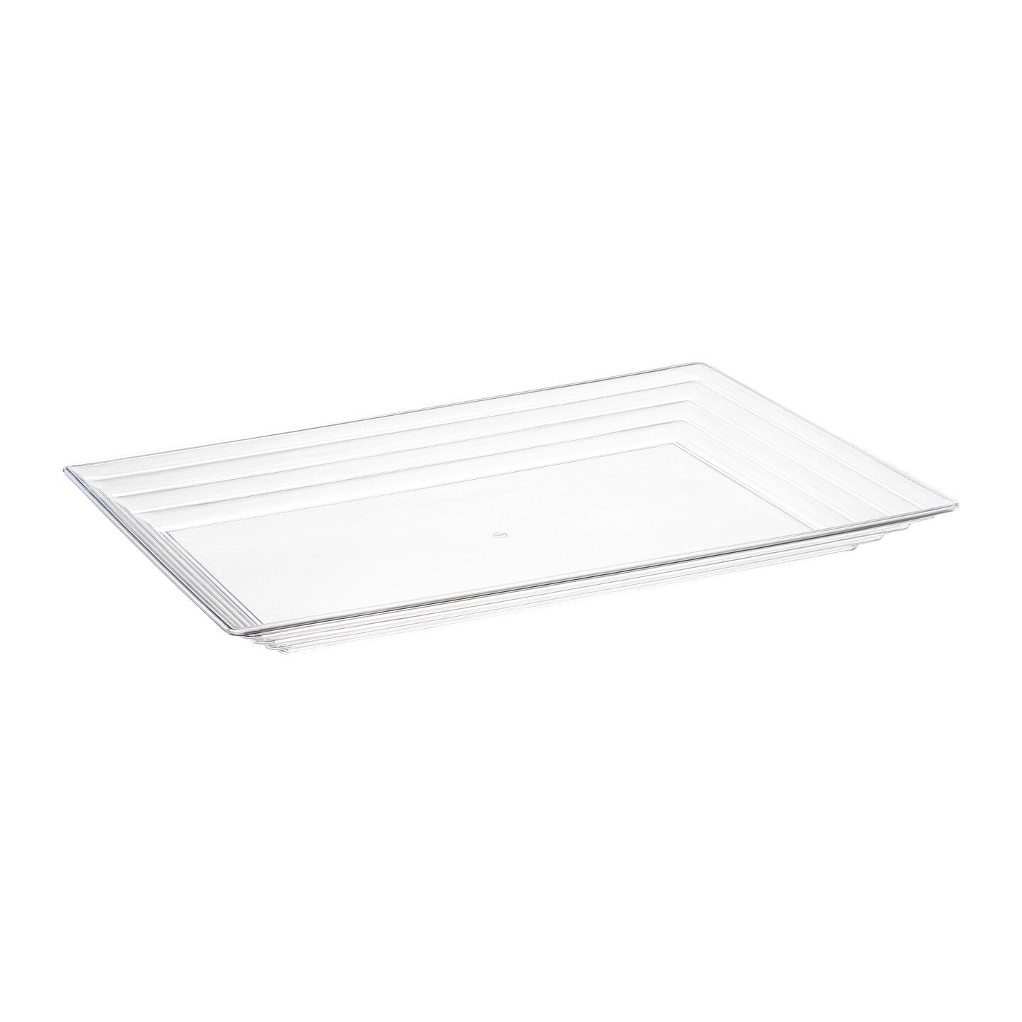 Clear Rectangular with Groove Rim Plastic Serving Trays - 9&#x22; x 13&#x22; (24 Trays)