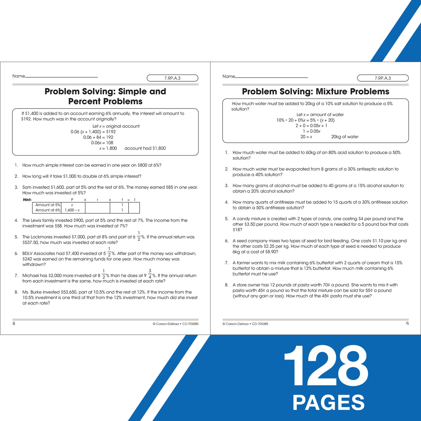 Carson Dellosa The 100+ Series: Grade 7 and Up Algebra 1 Workbook, Fractions, Ratios, Algebra Equations &#x26; More, 7th Grade Math Algebra 1 Workbook With Answers, Classroom or Homeschool Curriculum