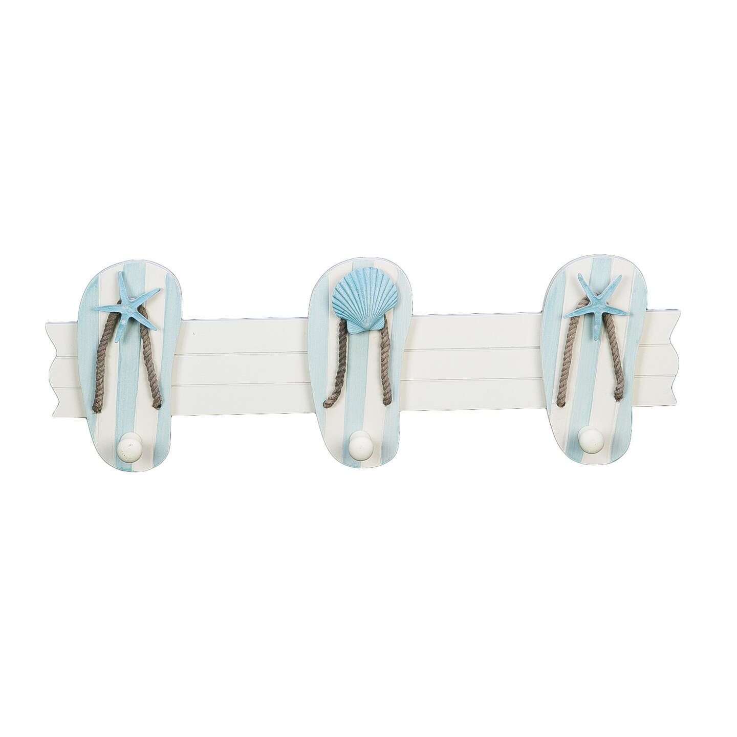 3 Sandal Hooks On 1 Coastal Plaque Sign Wall Hanging Decor Decoration For The Beach 18 x 6 x 3 Inches.