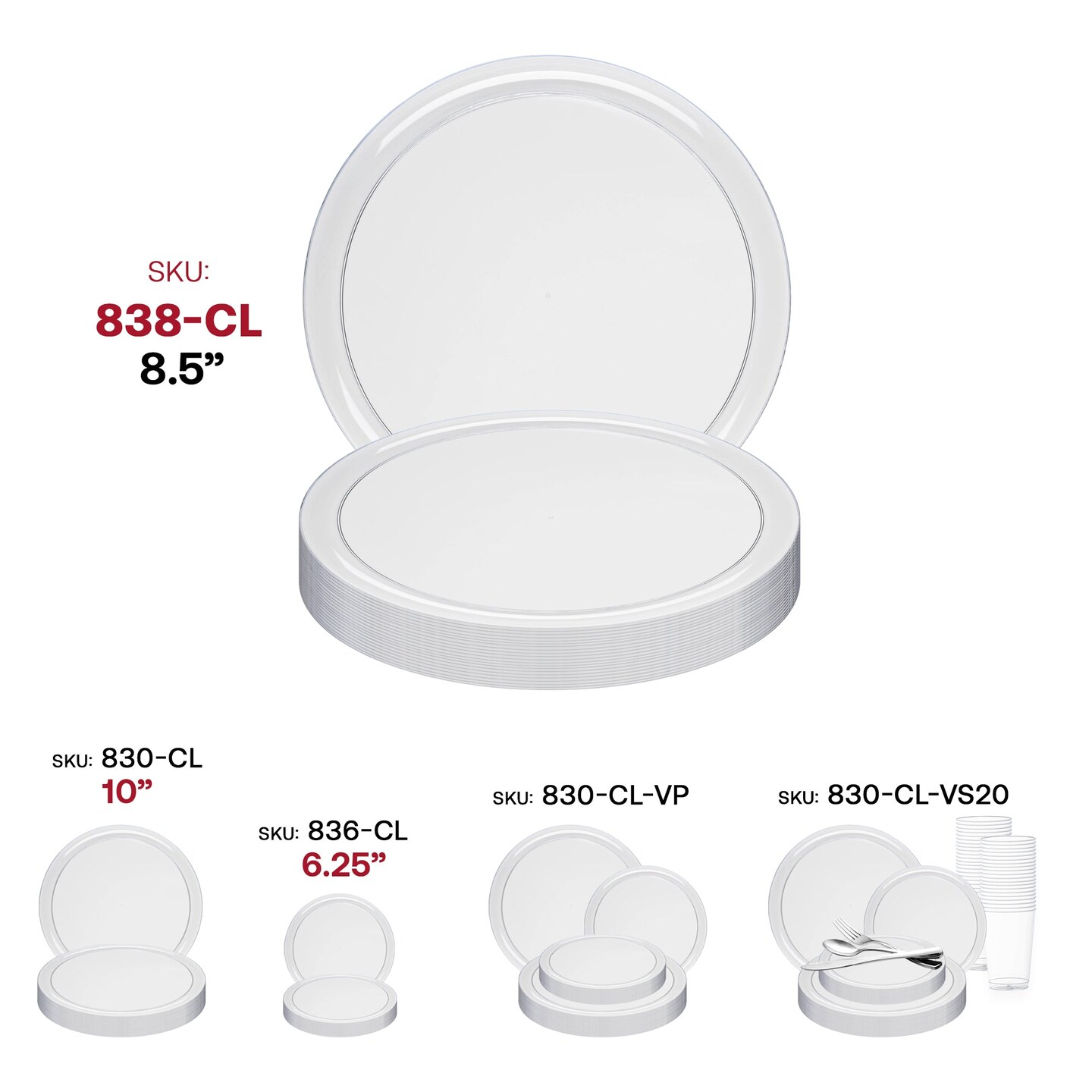 Clear Flat Round Disposable Plastic Appetizer/Salad Plates - 8.5" (120 Plates)