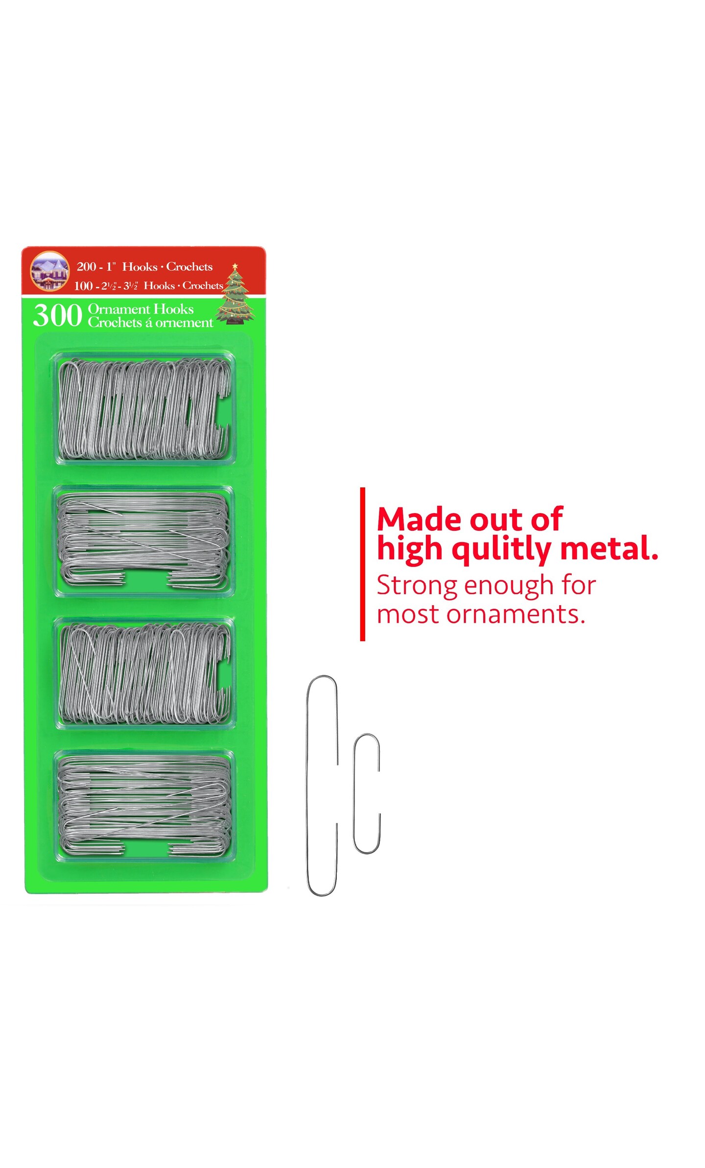 RNDs 300 Pack Ornament Hooks Christmas Tree Decorating Hangers- Metal Wire Ornament Hooks For Christmas Tree Decoration Hanging (Silver)