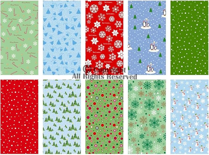 25 Options- 100% Cotton Quilting Fabric Bundles 10pcs Fat Quarters 18”x21”-Medium Weight 5.2 oz- for Quilting, Sewing Project, Patchwork, DIY Crafts - Christmas