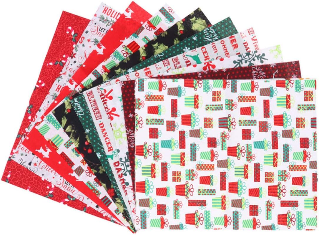 10Pcs Christmas Cotton Fabric Squares Quilting Fabric Patchwork Precut Fabric Scraps for DIY Quilting for Xmas Sewing Crafting(7.8x9.8inch)