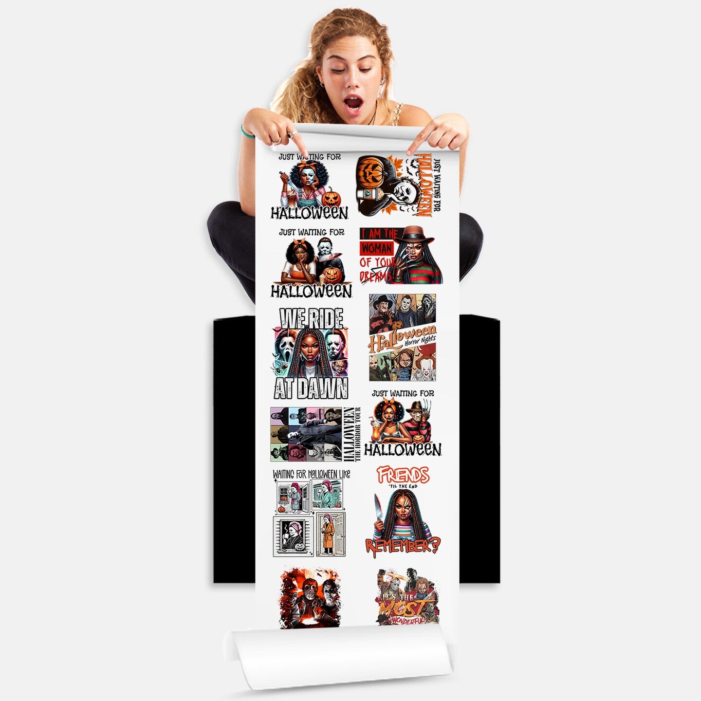 Waiting for Halloween DTF Transfer 22x60 Direct-to-Film Gang Sheets Iron On Transfers - 12 Adult Prints 