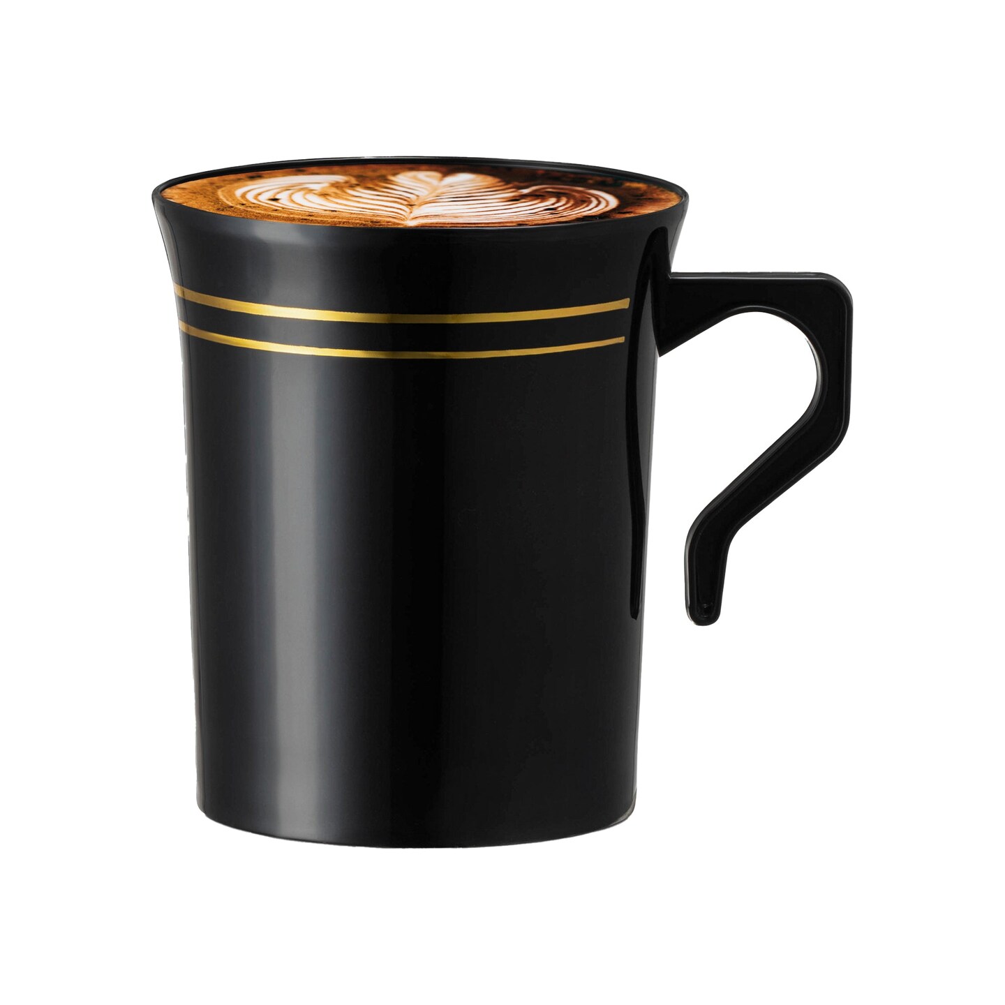 Black with Gold Edge Rim Round Plastic Coffee Mugs - 8 oz. (120 Mugs)