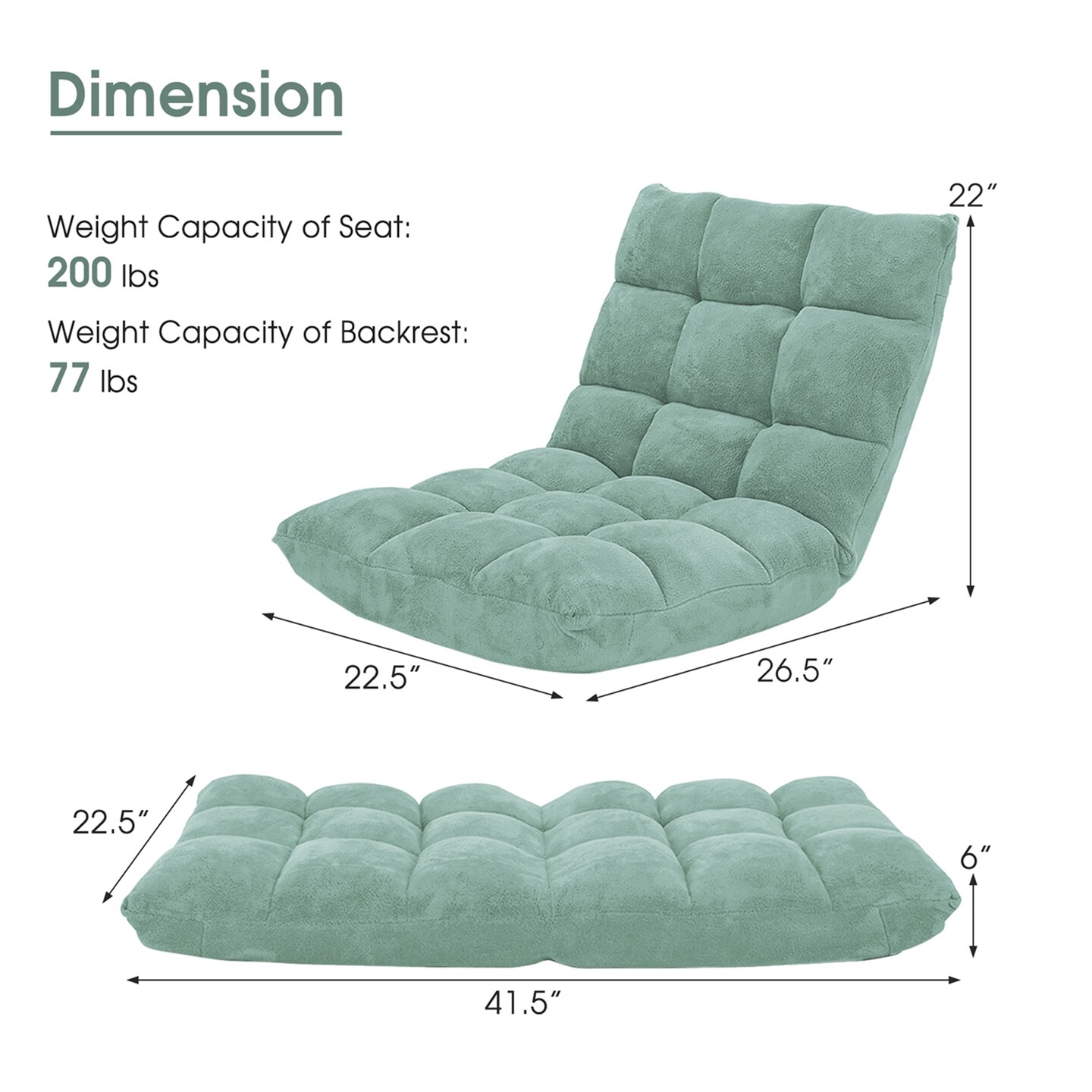 Costway Adjustable 14-Position Floor Chair Folding Lazy Gaming Sofa Chair Cushioned New Blue/Green/Light Pink/Purple/Black/Coffee/Tan/Pink/Gray