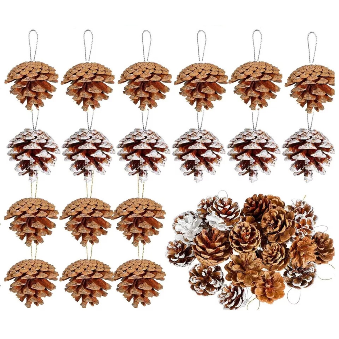 Kitcheniva Christmas Pine Cones Ornaments White &#x26; Natural 32 Pcs