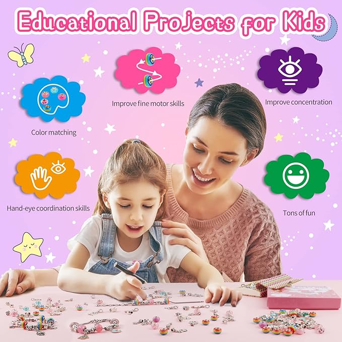 Making Kit - Kids Toys Arts Crafts for Kids Age 6 7 8 9 10+ Year Old, Charm Bracelet Making Supplies Beads, Girl Birthday Party Game Children Christmas Stocking