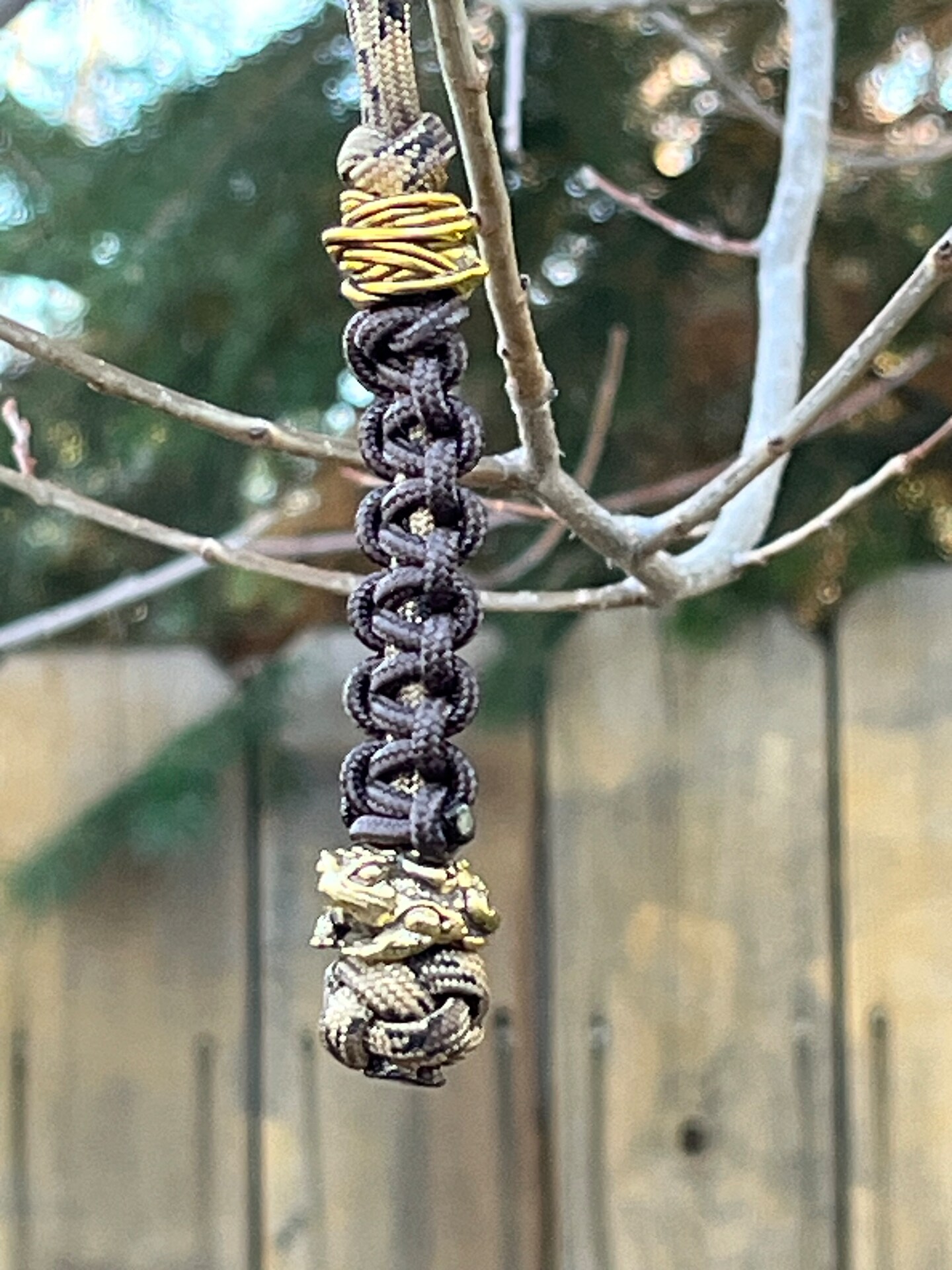Brass TOAD Bead EDC 550 Paracord Lanyard, Frog Amphibian Bead