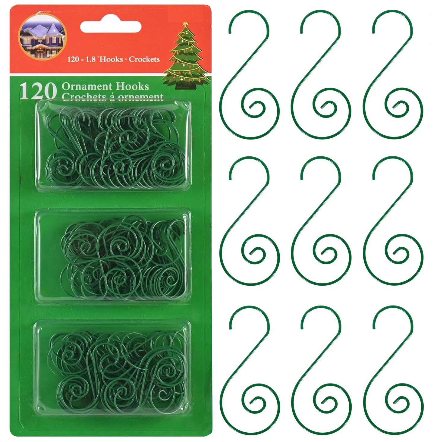 R N&#x27; D Toys Green Tree Ornament Hooks - Christmas Tree Gold Decorating Metal Wire Hangers for Hanging Decorations - Pack of 120