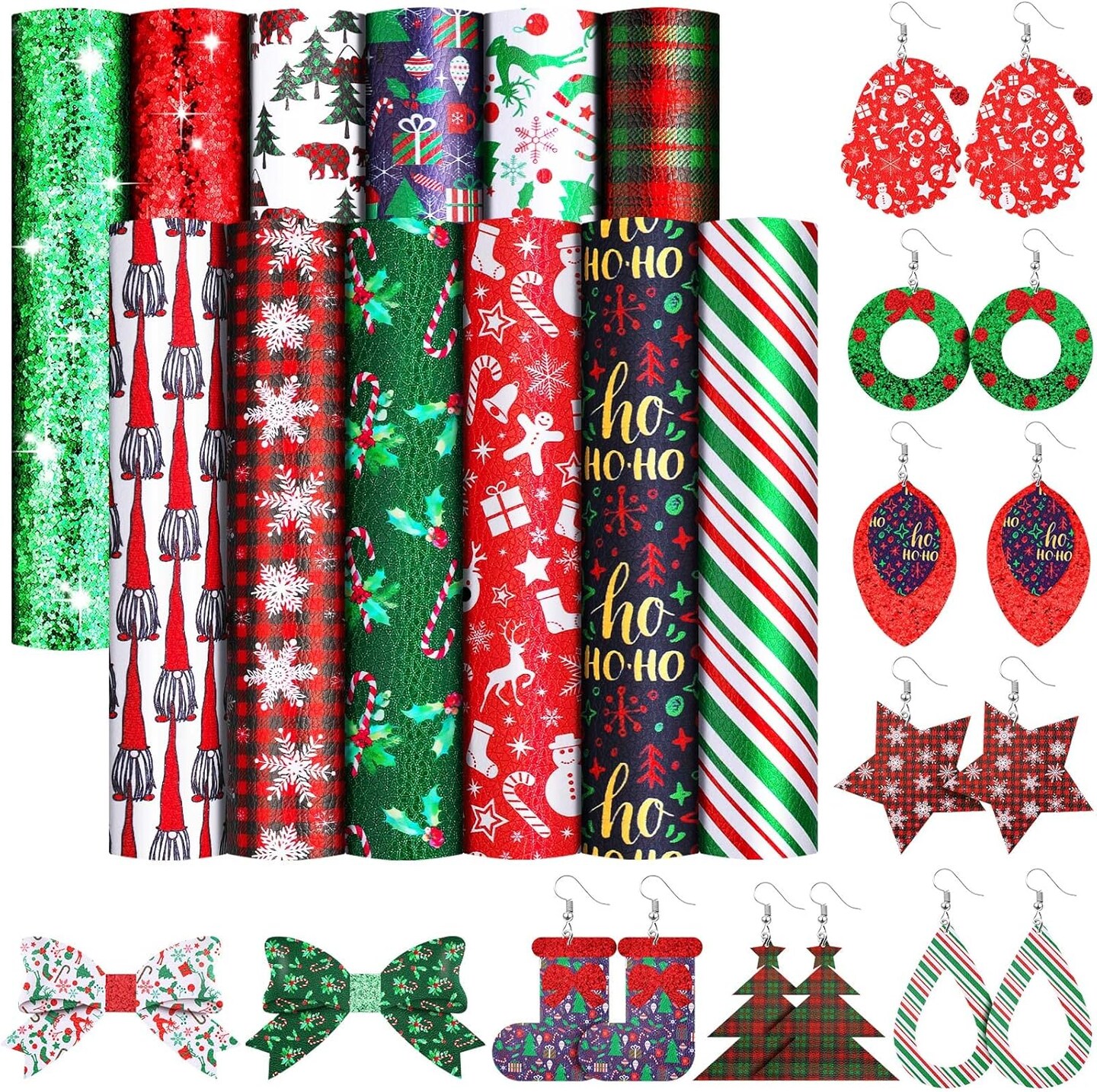 12 Pieces Christmas Faux Leather Sheets Plaid Check Printed Synthetic Leather Sheet Snowflake Pattern Faux Leather Fabric Sheet for DIY Christmas Earrings Bows Craft Making (Fresh Style)