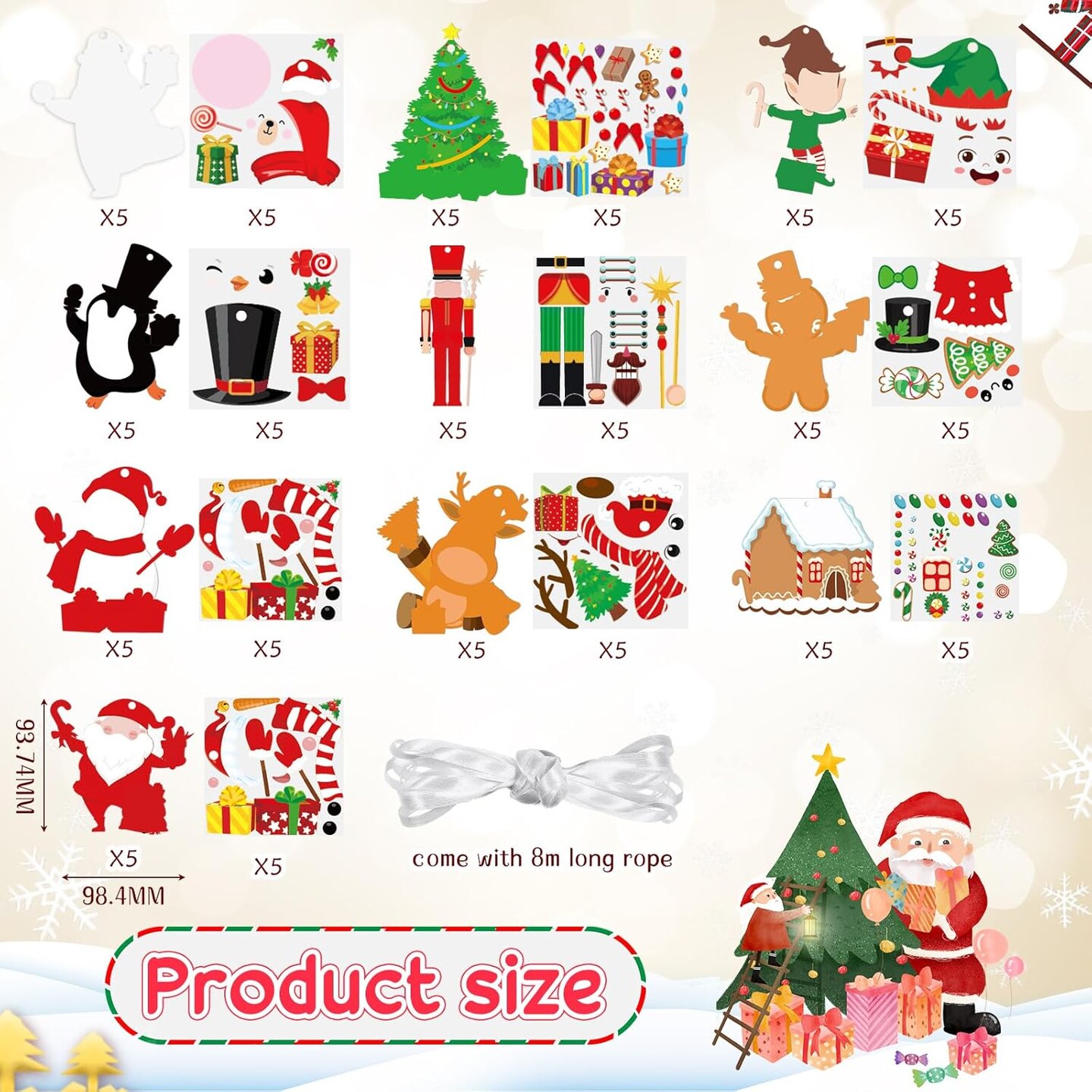 50 Pcs Christmas Crafts Kits for Kids Christmas Arts and Crafts DIY Christmas Ornament Kit with Christmas Craft Stickers Make Your Own Christmas Craft Projects for Holiday Xmas Party Favors
