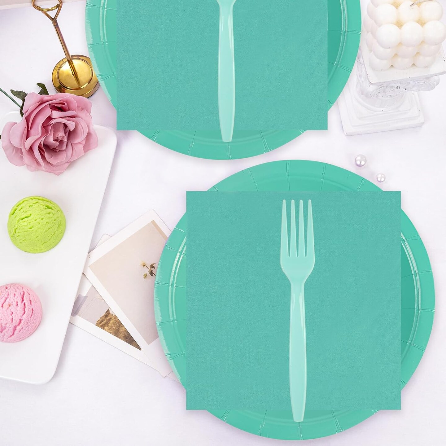 75Pcs Green Paper Plates and Napkins Party Supplies Set,Green Disposable Plates Party Supplies Includes Paper Napkins Forks Decorations for Birthday,Wedding,Christmas,Serves 25