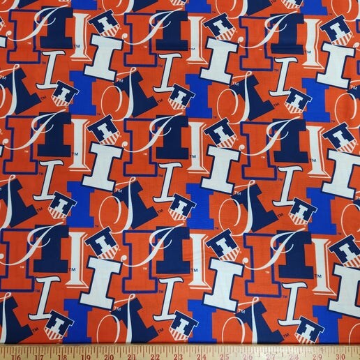 Licensed NCAA University of Illinois Letters Cotton Fabric by the Yard