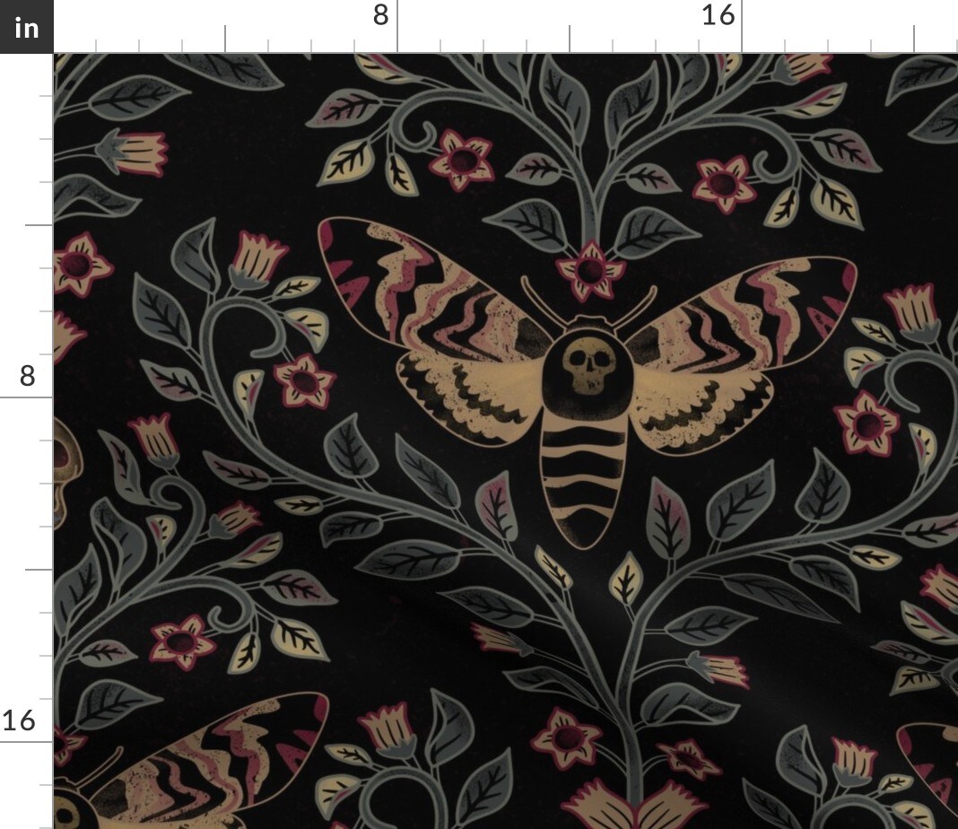 Death Head Moth Gothic Belladonna Skull Black Green Large Scale Custom Printed Fabric by Spoonflower Various Fabrics by the Yard or Fat Quarter 15565440