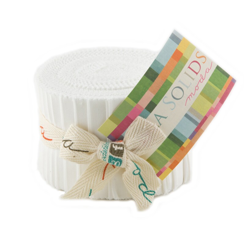 Bella Solids 2.5" Strip Junior Roll (Junior Jelly Roll) in White by Moda for Moda (9900JJR 98)