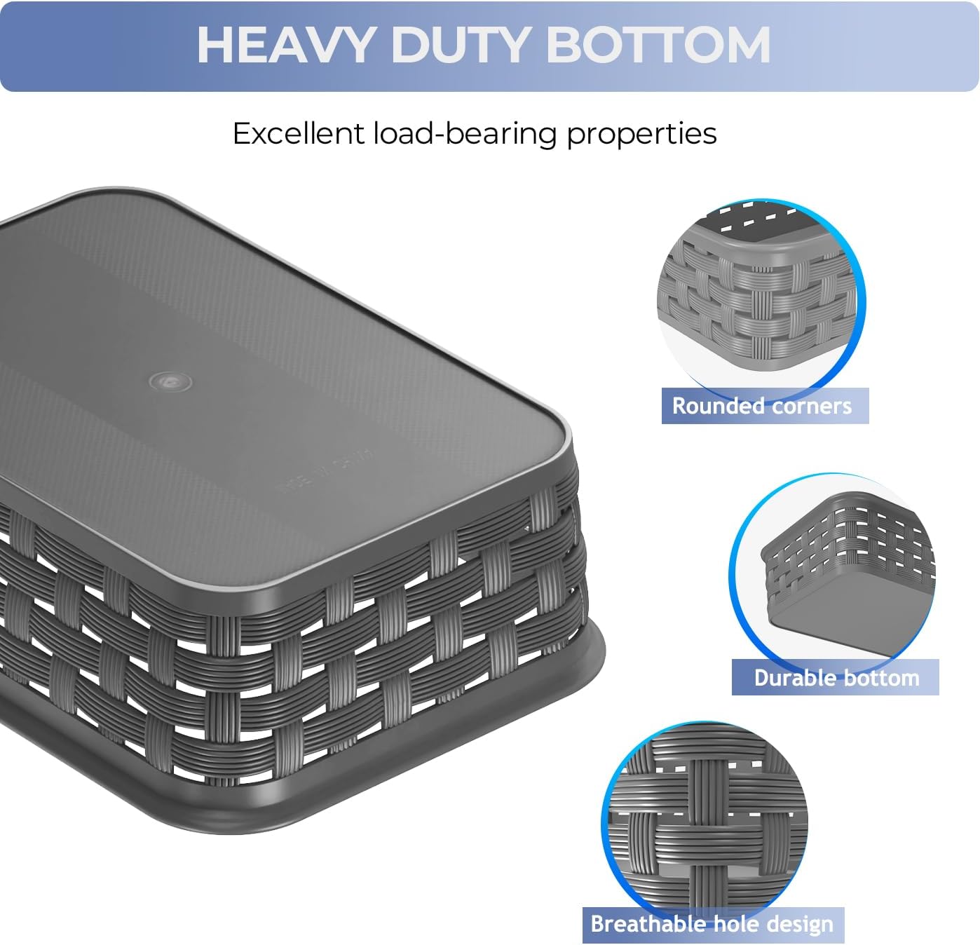 3 Pack Small Plastic Basket (3 Pack Small Drak) 5.44"D x 7.67"W x 2.36"H